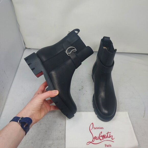Christian Louboutin Black CL Chelsea Booty Lug Boot - Picture 1 of 12